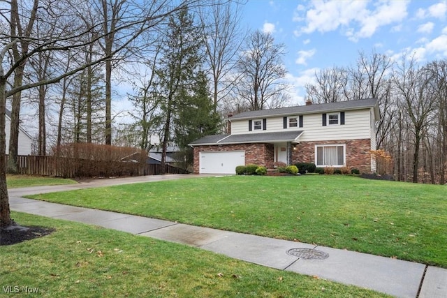 front facade with a garage and a front yard