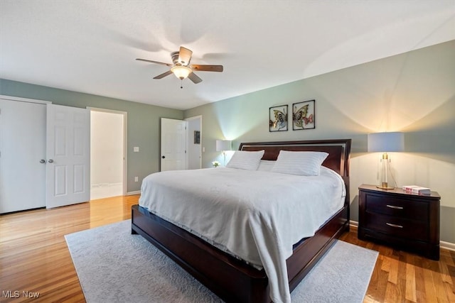 bedroom featuring ceiling fan and hardwood / wood-style flooring