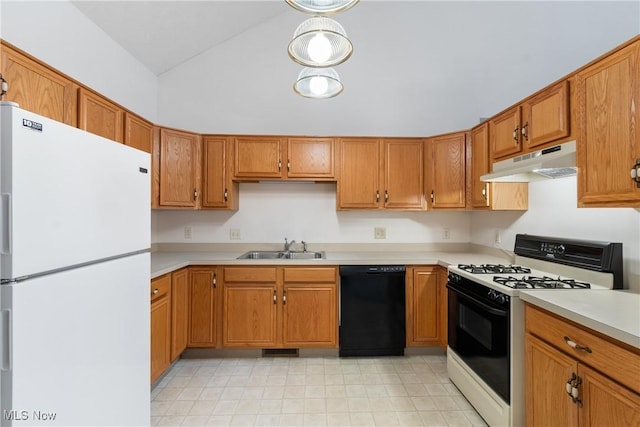 kitchen featuring white appliances and sink