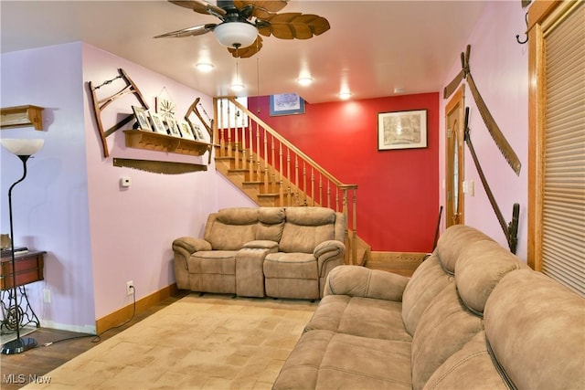 living room with ceiling fan