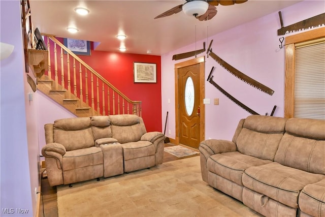 living room with ceiling fan