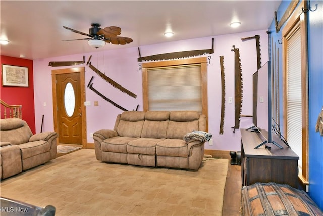 living room with ceiling fan