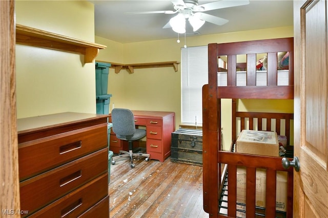 bedroom featuring ceiling fan and light hardwood / wood-style floors