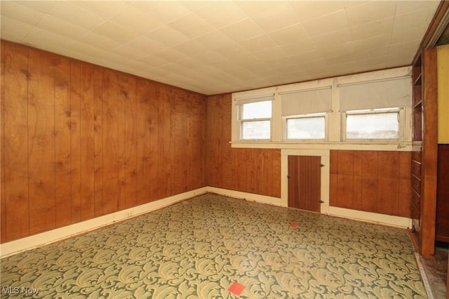 empty room with plenty of natural light and wooden walls