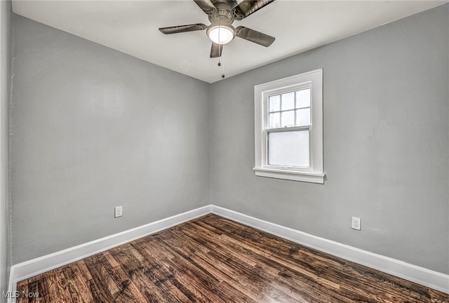 unfurnished room with hardwood / wood-style floors and ceiling fan