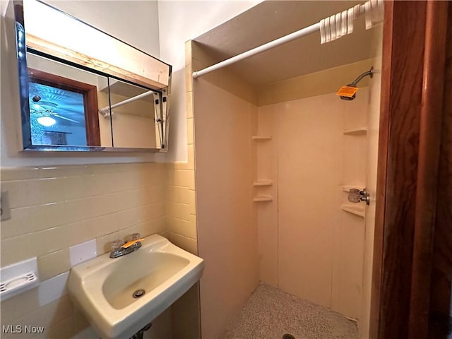 bathroom with sink and walk in shower