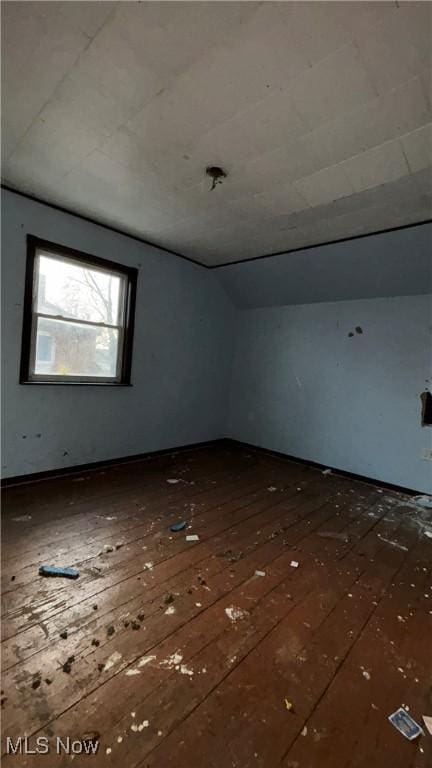 additional living space featuring vaulted ceiling and dark hardwood / wood-style floors