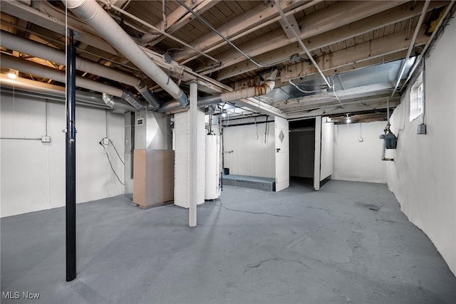 basement with heating unit and gas water heater