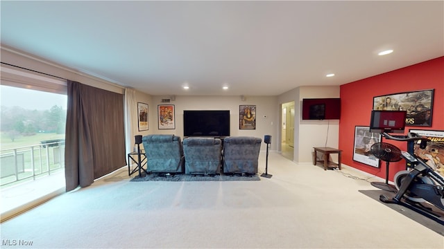 living room featuring light colored carpet