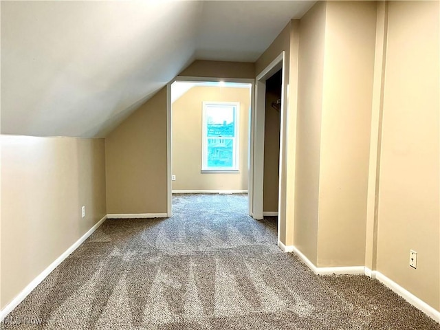 additional living space featuring carpet floors and lofted ceiling