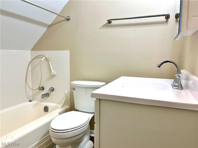 full bathroom with vanity, bathtub / shower combination, and toilet