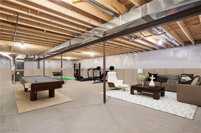 recreation room featuring pool table and concrete flooring