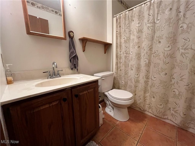 bathroom featuring tile patterned flooring, vanity, and toilet