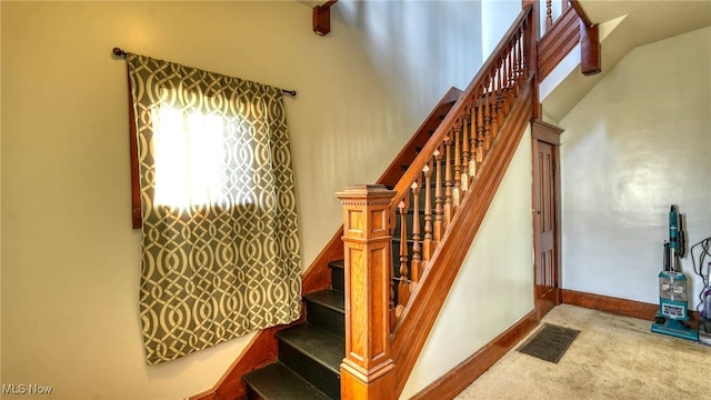 staircase with carpet floors