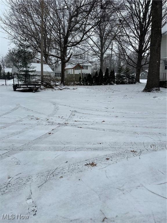 view of yard layered in snow