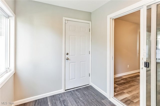 foyer entrance featuring dark hardwood / wood-style floors