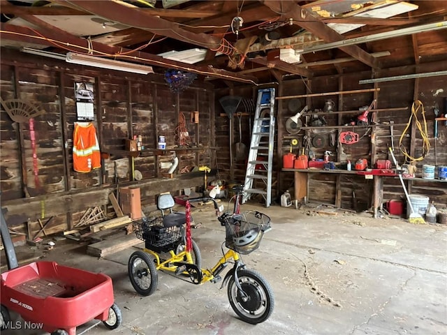 interior space featuring a workshop area