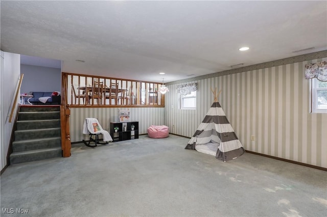 basement with carpet floors