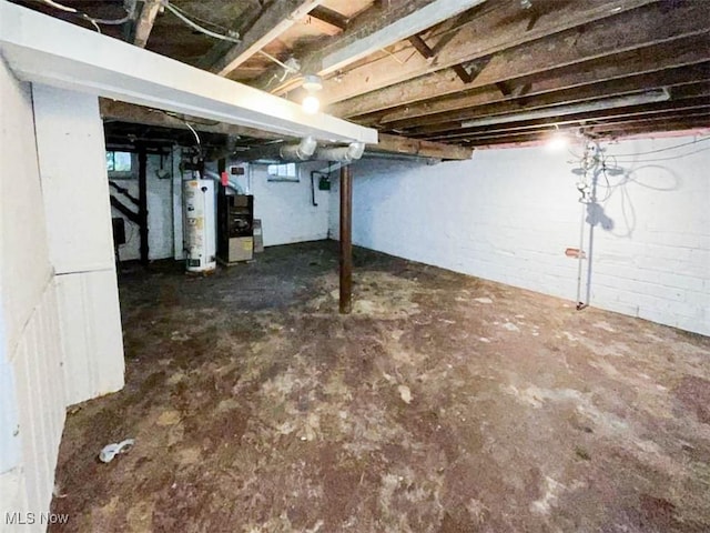 basement featuring water heater