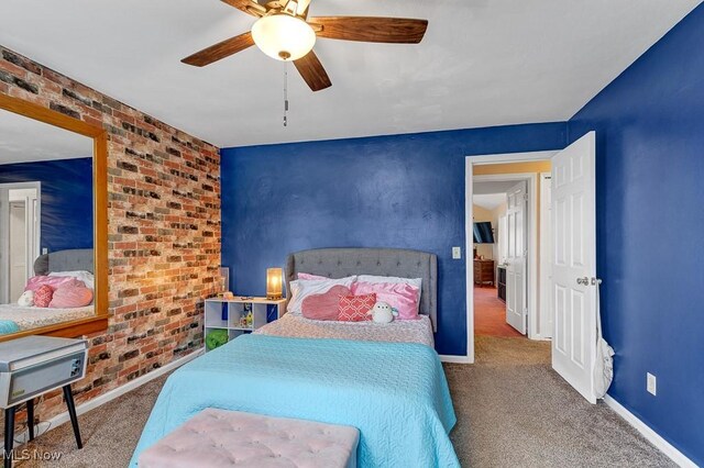 bedroom featuring ceiling fan and carpet floors