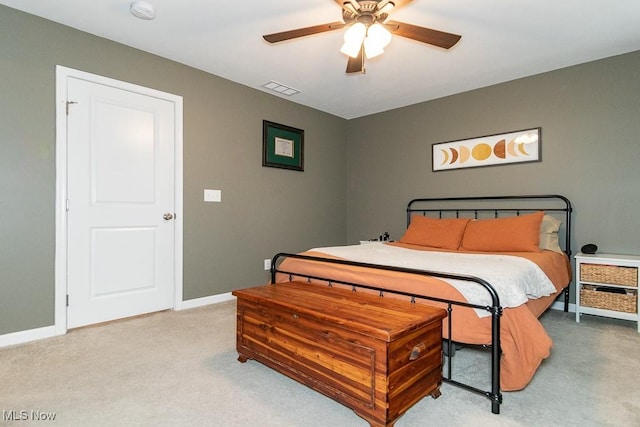 bedroom featuring carpet flooring and ceiling fan