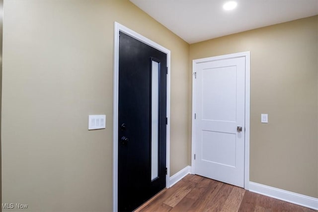 entryway with wood-type flooring