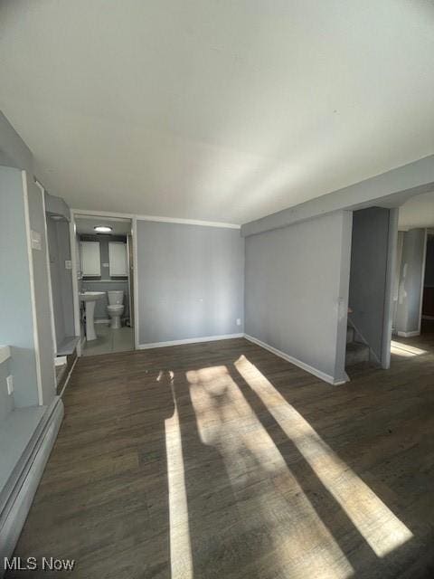 unfurnished living room featuring dark hardwood / wood-style flooring