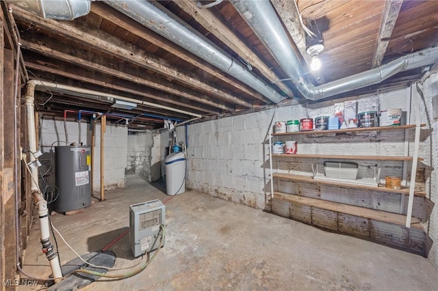 basement featuring electric water heater