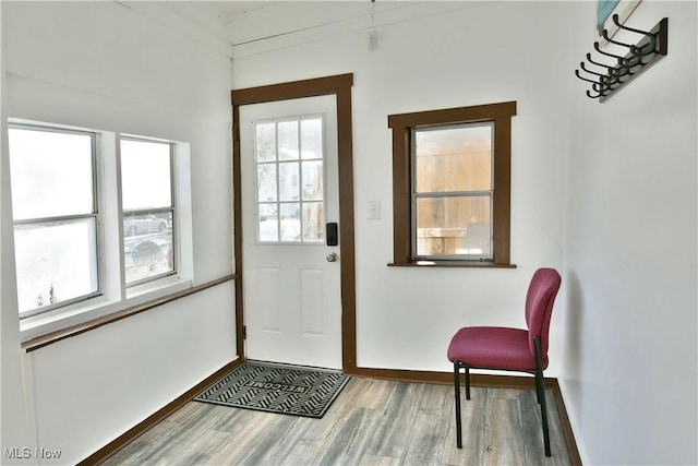 doorway to outside with hardwood / wood-style flooring