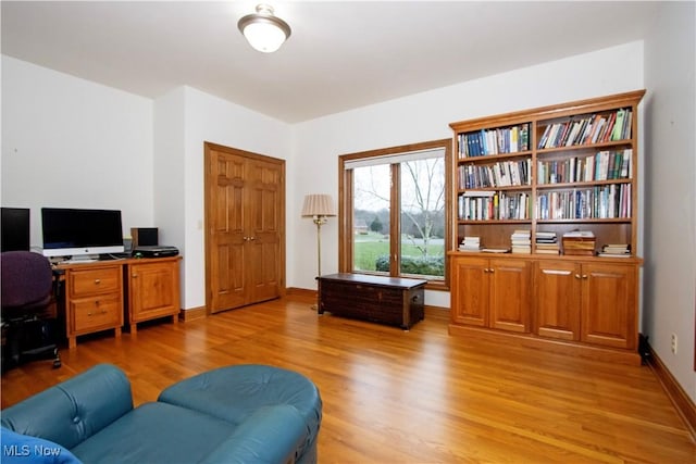 home office featuring light hardwood / wood-style floors