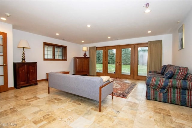 living room featuring french doors