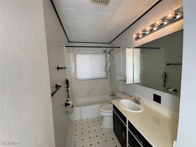 full bathroom with vanity, shower / bathtub combination, and toilet