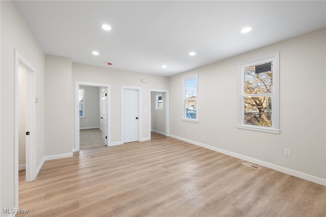 interior space with light hardwood / wood-style floors