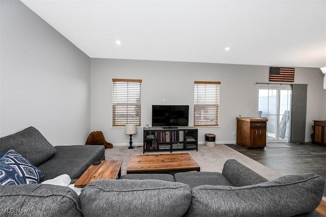 carpeted living room with a healthy amount of sunlight