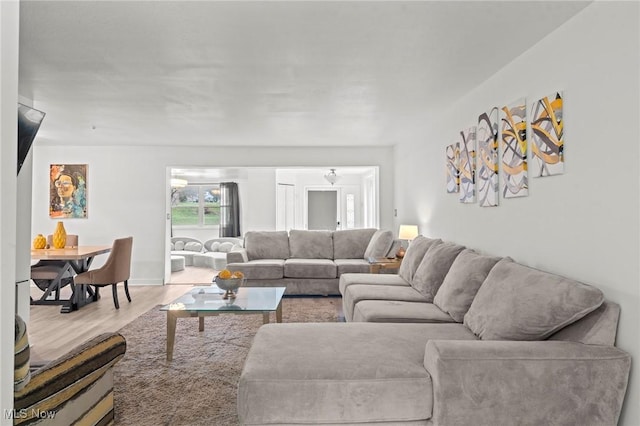 living room with light hardwood / wood-style floors