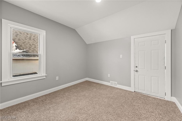 additional living space featuring carpet flooring and lofted ceiling