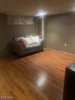 basement with hardwood / wood-style floors