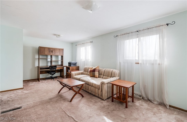 living room with light carpet