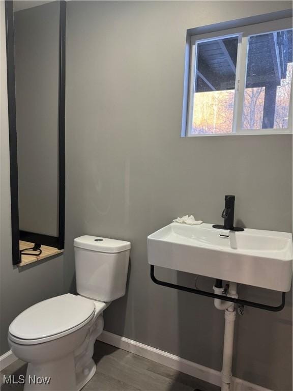 bathroom featuring hardwood / wood-style floors, toilet, and sink