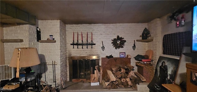 living room featuring a fireplace