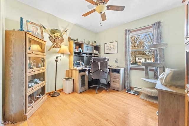 home office with ceiling fan and wood-type flooring