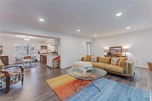 living room featuring dark hardwood / wood-style flooring