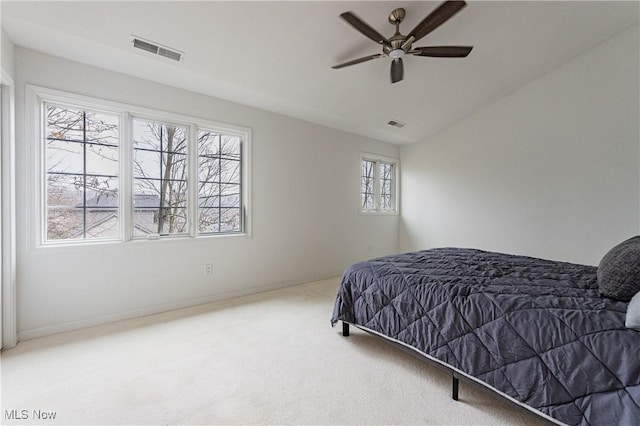 bedroom featuring carpet floors and ceiling fan