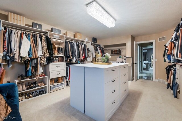 spacious closet with light colored carpet