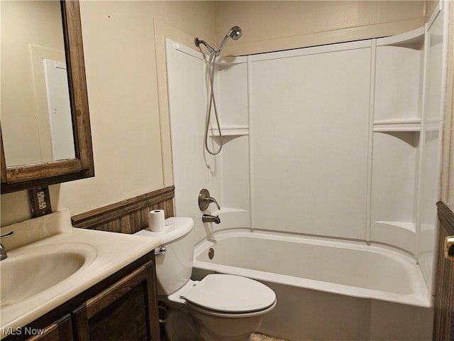 full bathroom with vanity, toilet, and shower / bathtub combination