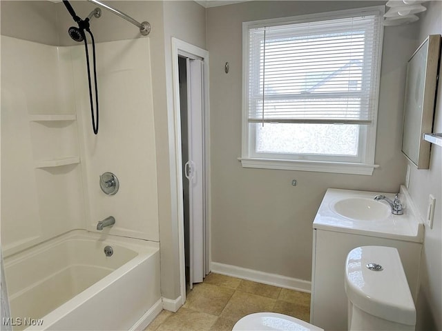 full bathroom featuring tile patterned flooring, vanity, shower / bathtub combination, and toilet