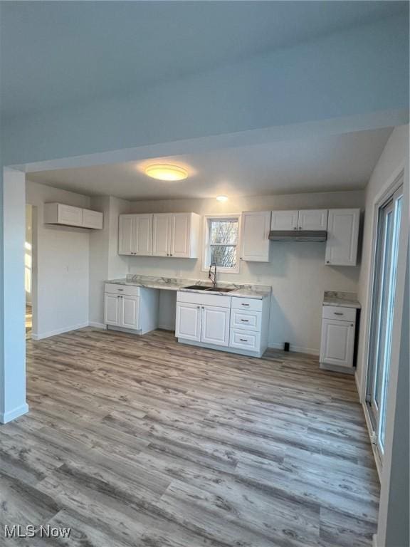 kitchen featuring white cabinets, light hardwood / wood-style flooring, and sink