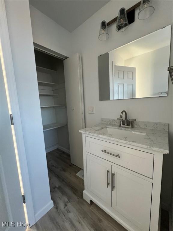 bathroom featuring hardwood / wood-style floors and vanity