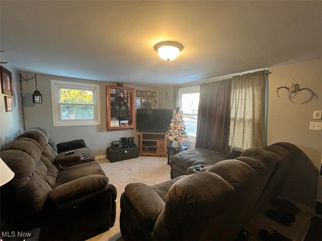 living room featuring carpet and a healthy amount of sunlight