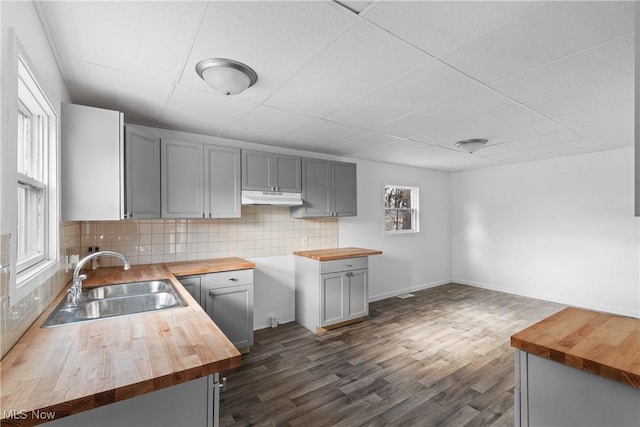 kitchen with a wealth of natural light, sink, and wooden counters